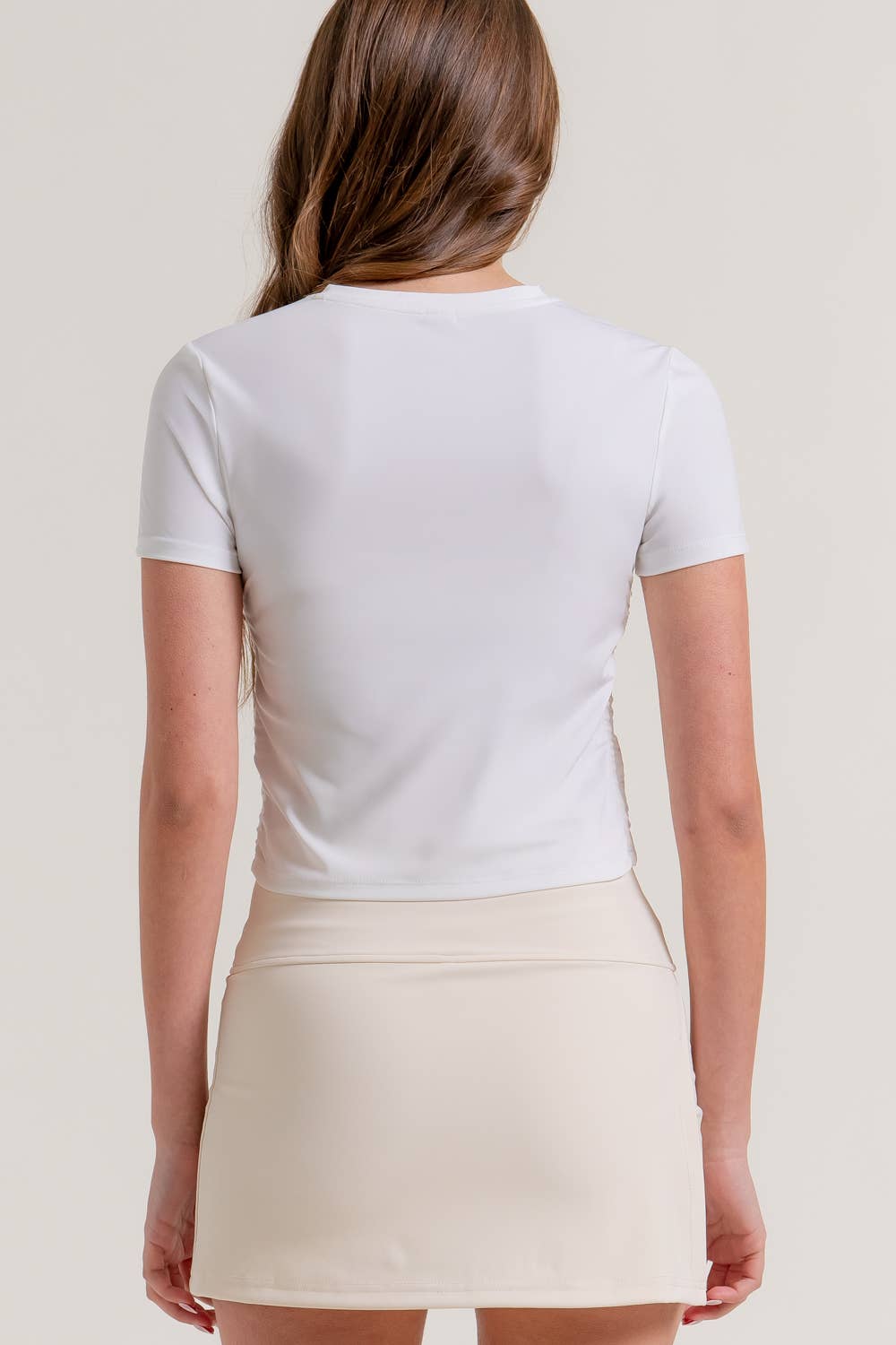 Short Sleeve Crew Neck Side Ruched Activewear Top