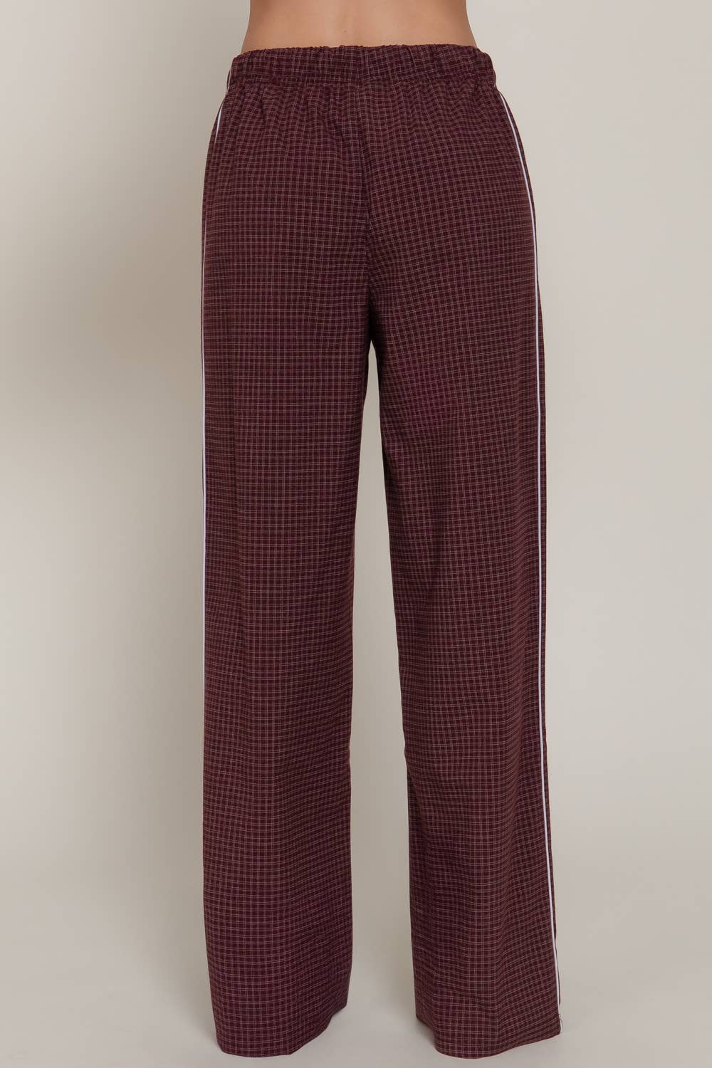 Waist Band with String Check Woven Long Pants