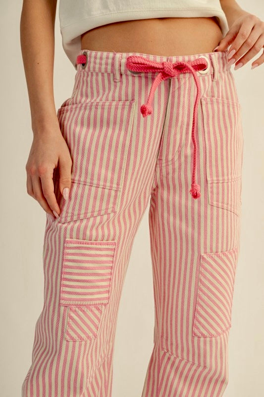 Striped Pink Barrel Jeans