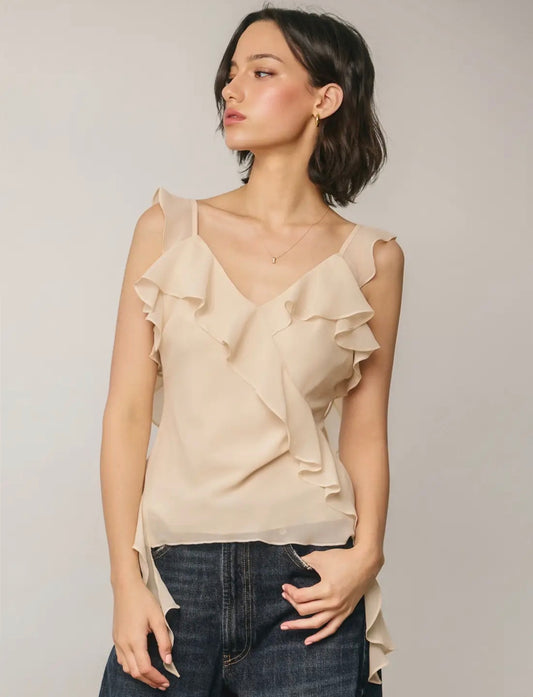 Cream Ruffle Top