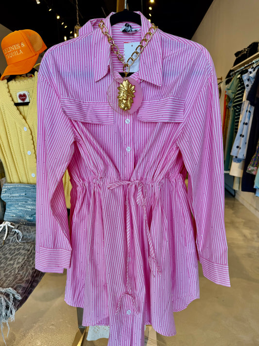 Rhinestones Shirt Dress