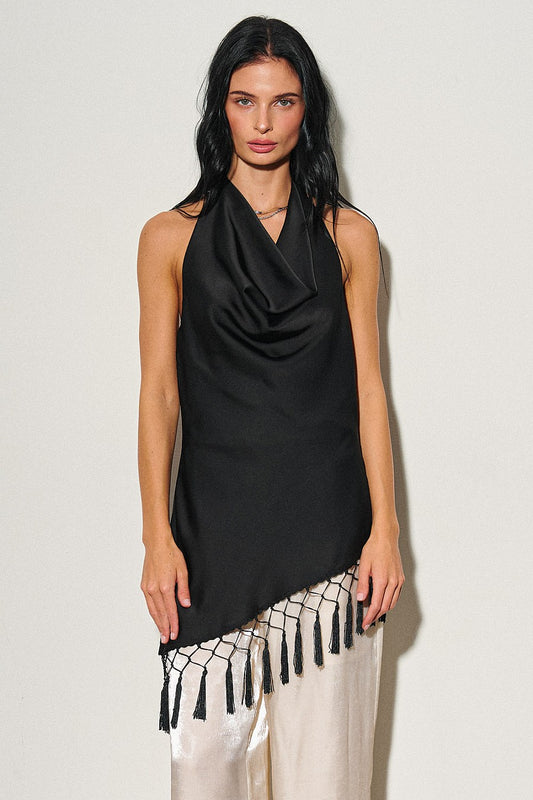 Satin Fringe Halter Top