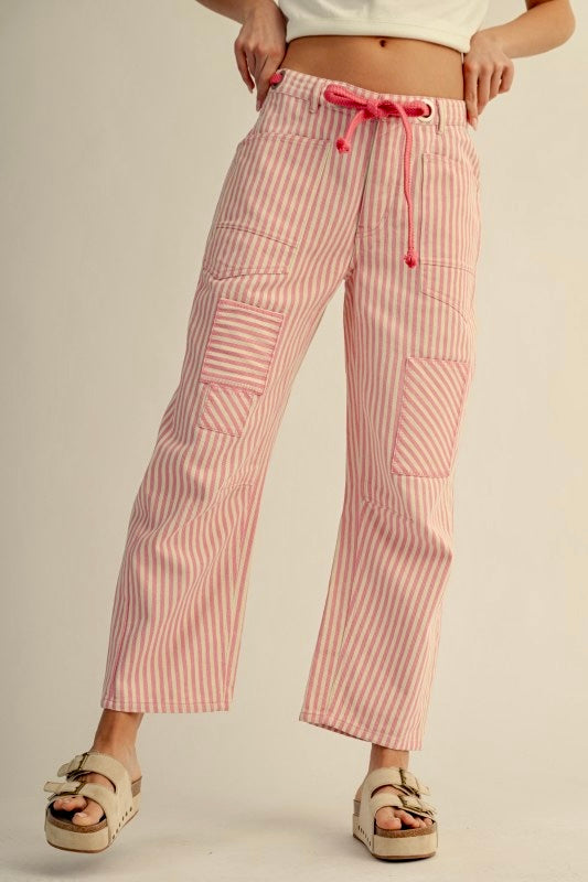 Striped Pink Barrel Jeans