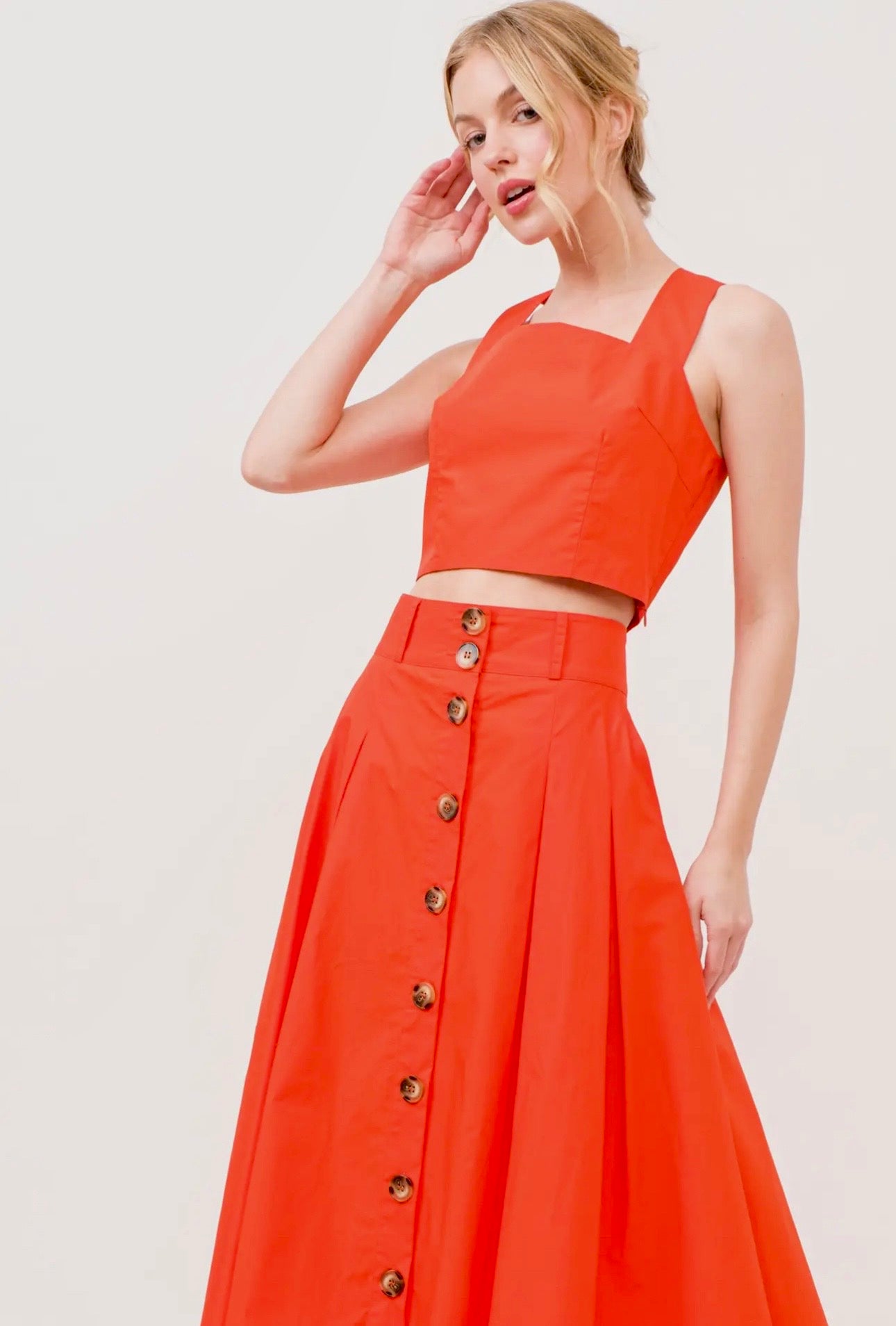 Orange Midi Skirt Set