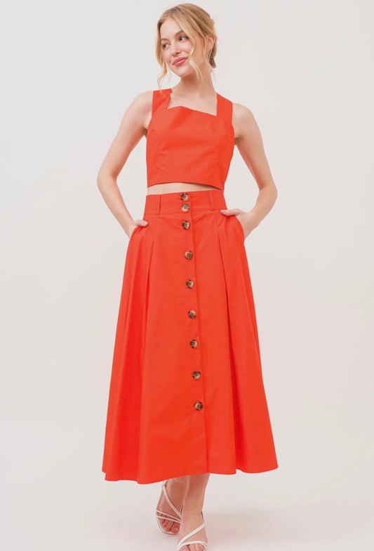 Orange Midi Skirt Set