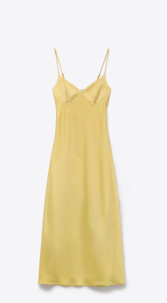 Satin Yellow Maxi Dress