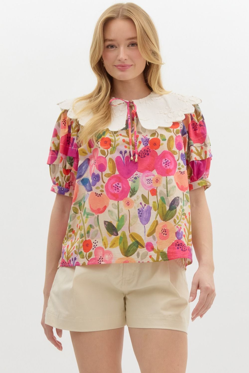 Floral Round Collar Blouse
