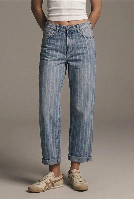 Striped Barrel Denim Pants