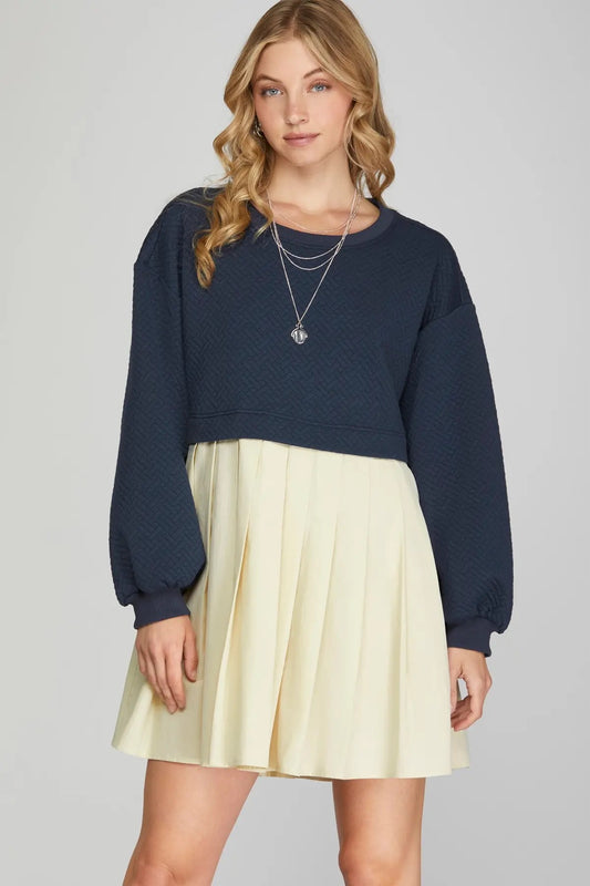 Navy Sweater Layered Dress