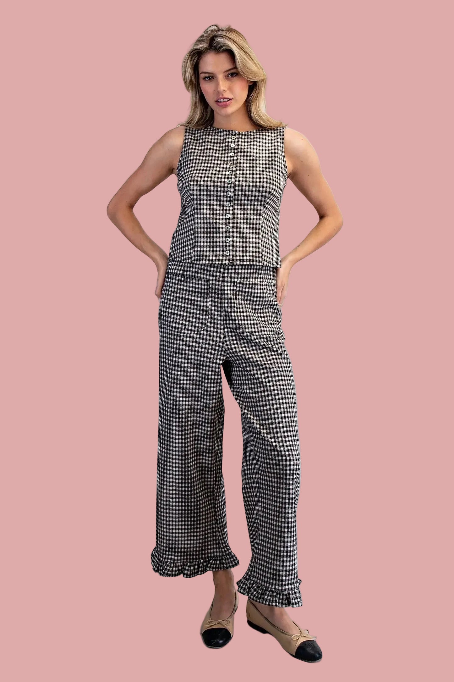 Gingham Black Top