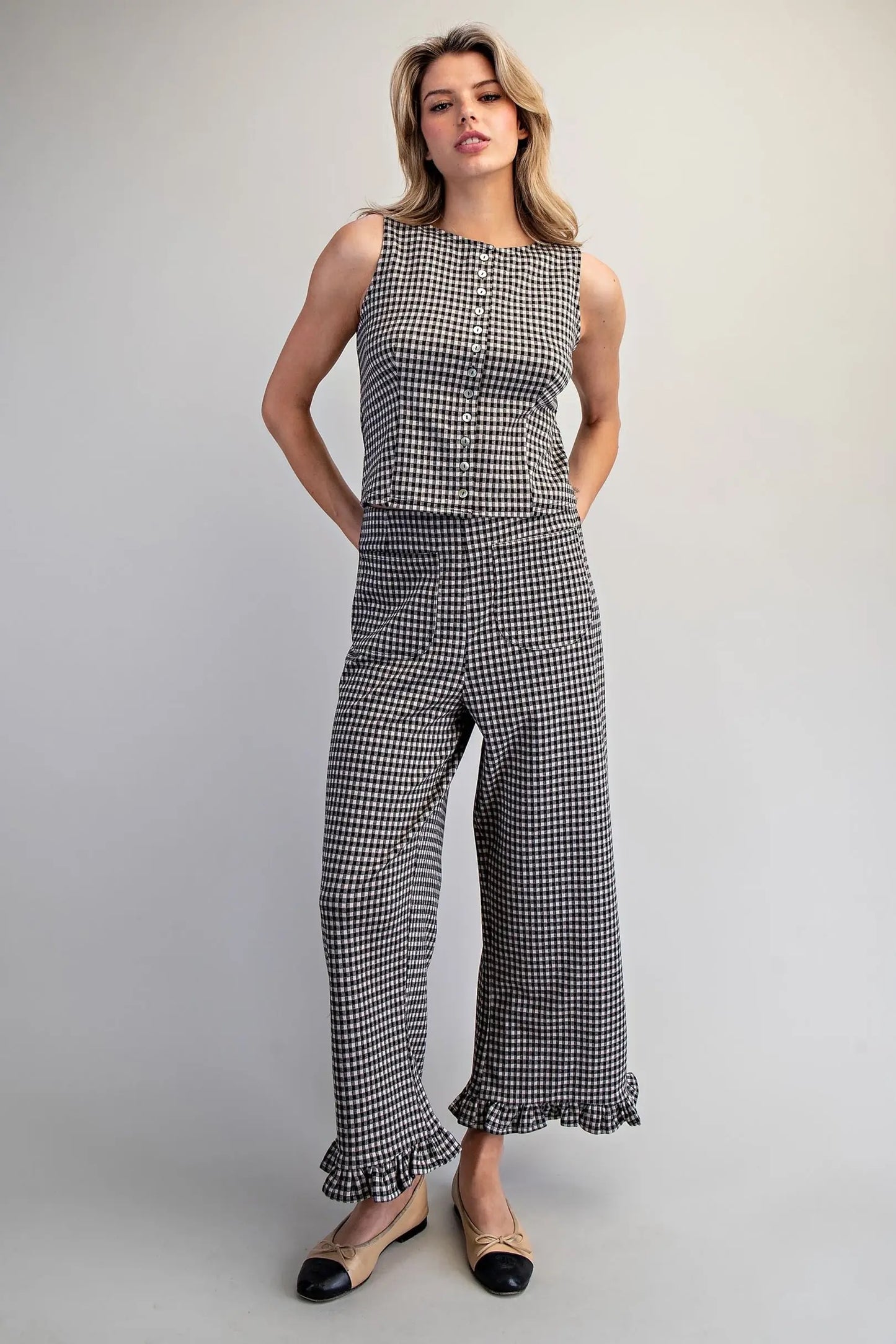 Gingham Black Top