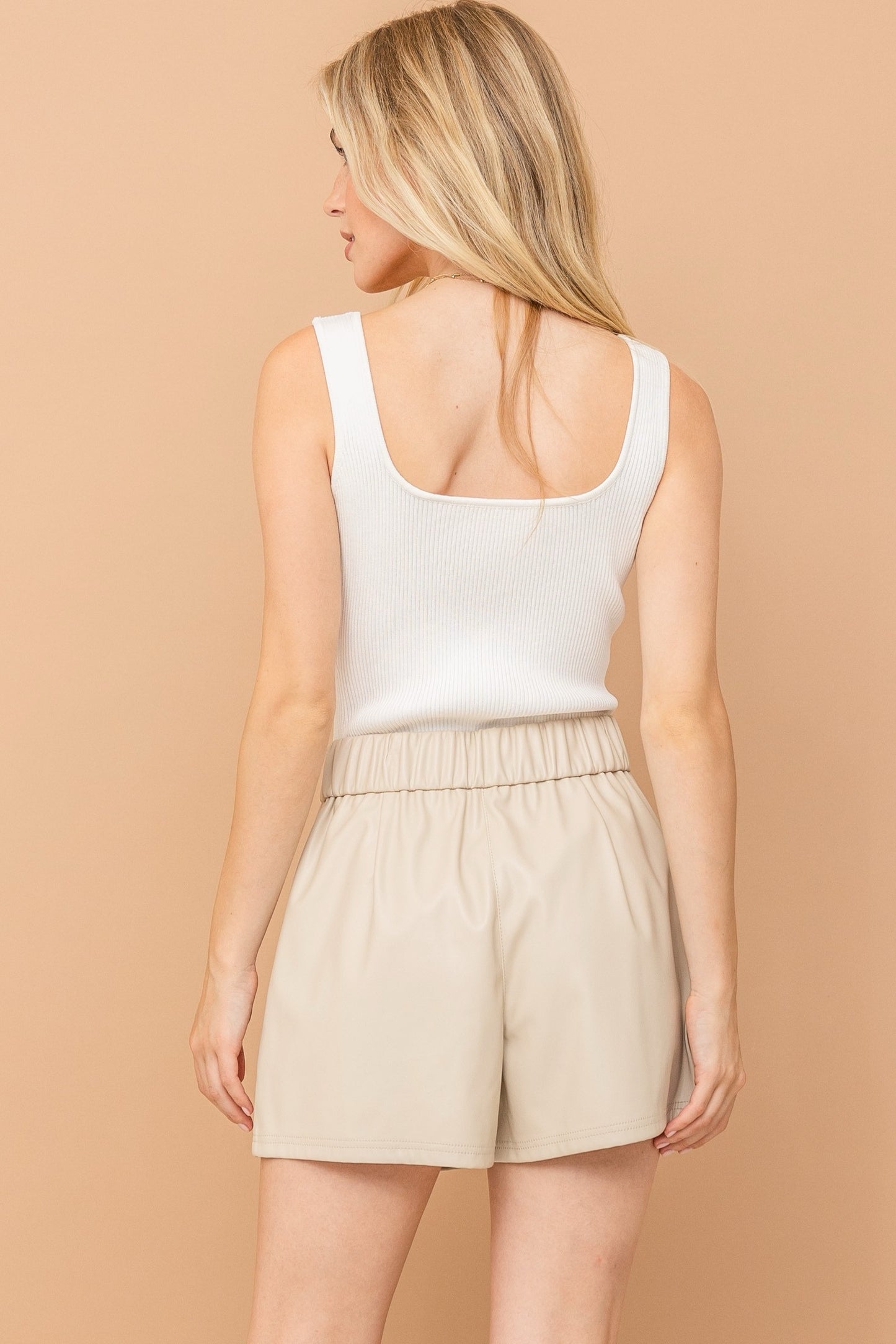 Khaki Faux Leather Shorts