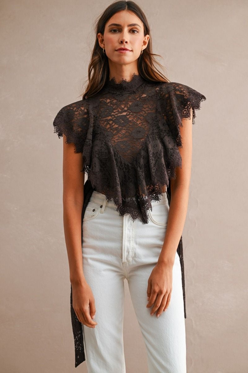 Mocha Lace Ruffle Top