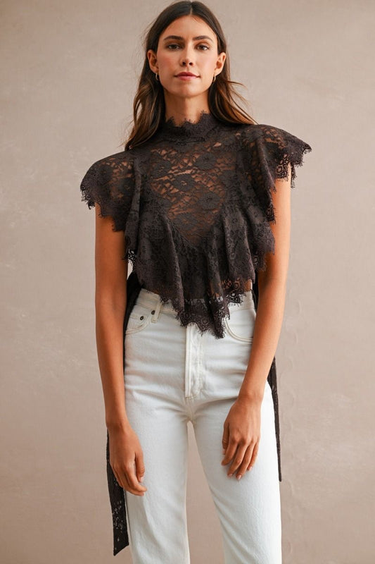 Mocha Lace Ruffle Top