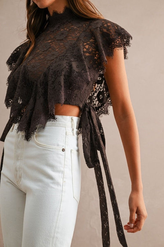 Mocha Lace Ruffle Top