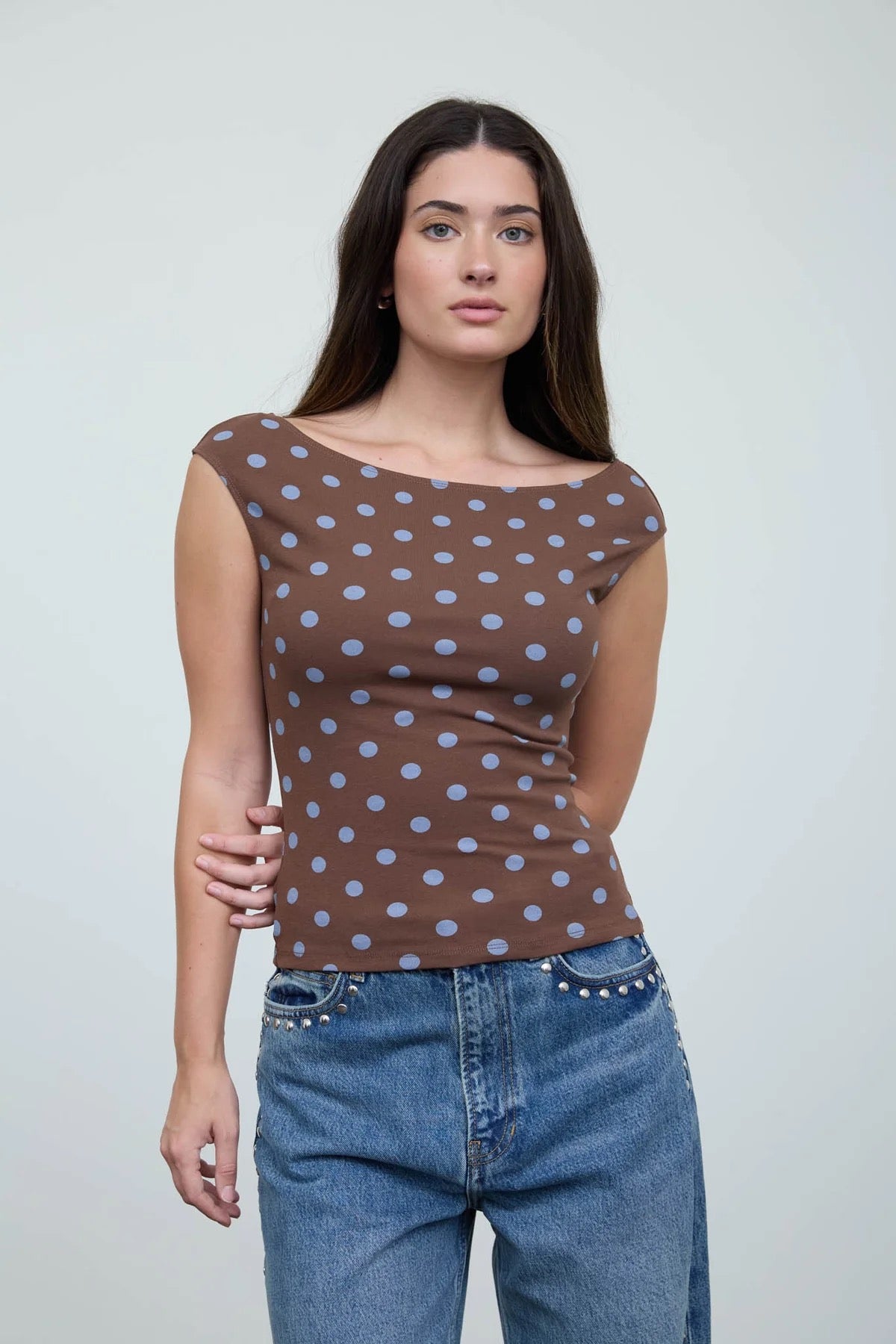 Boat Neck Polka Dot Top