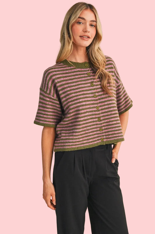 Striped Short Sleeve Sweater