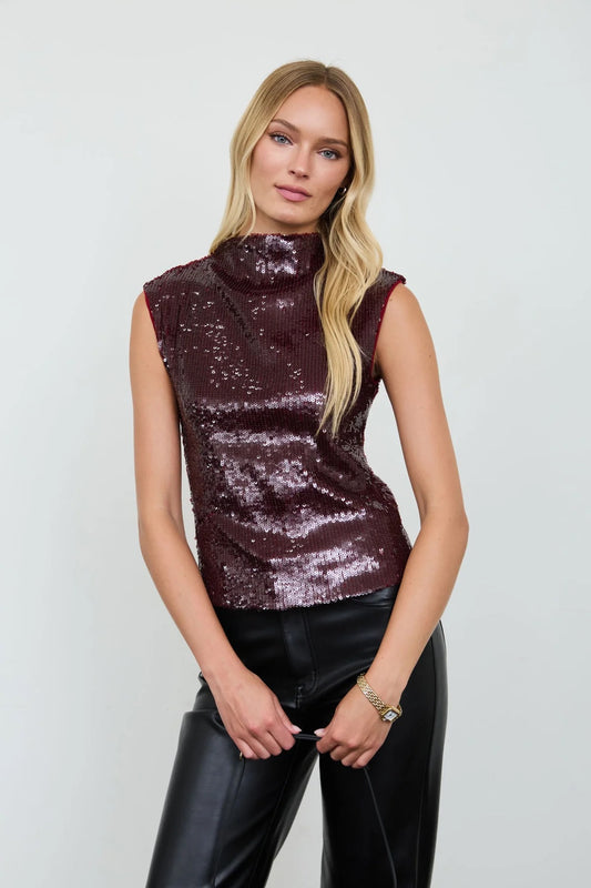Sequin  Mock Neck Top