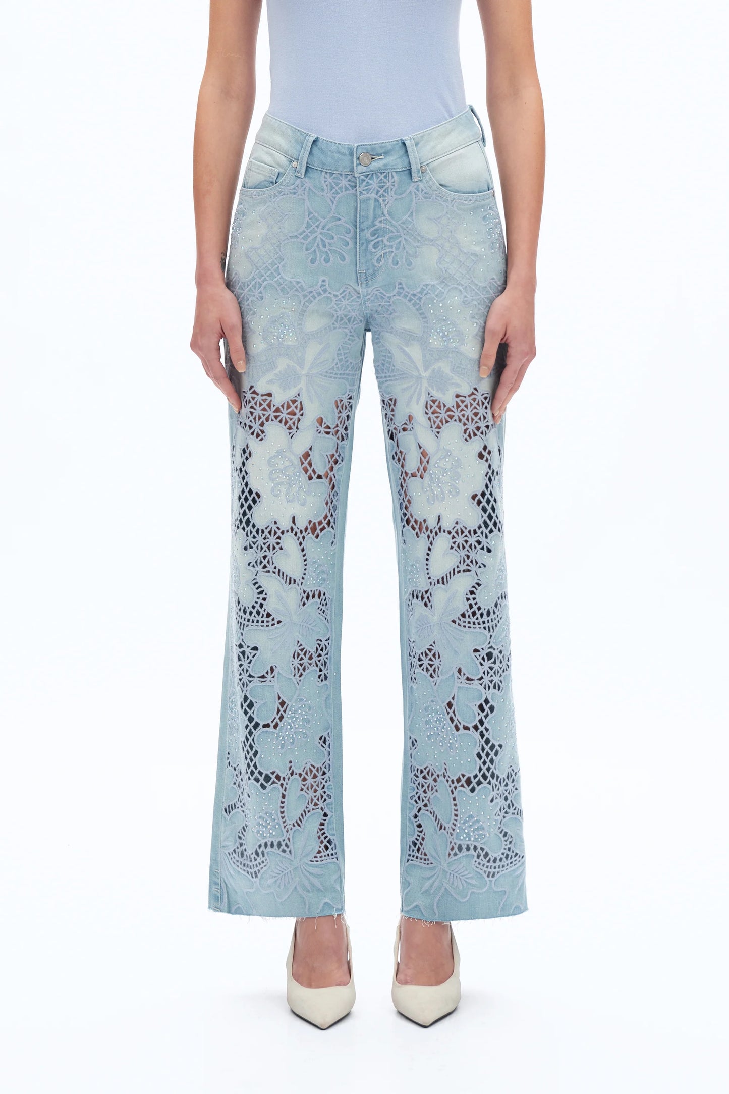 Embroidered Rhinestone Jeans