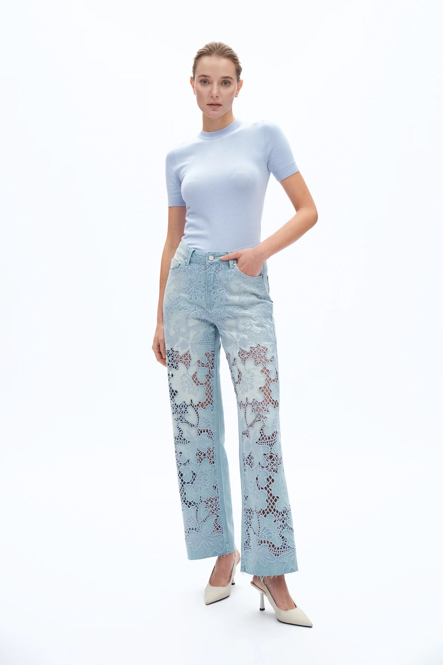 Embroidered Rhinestone Jeans