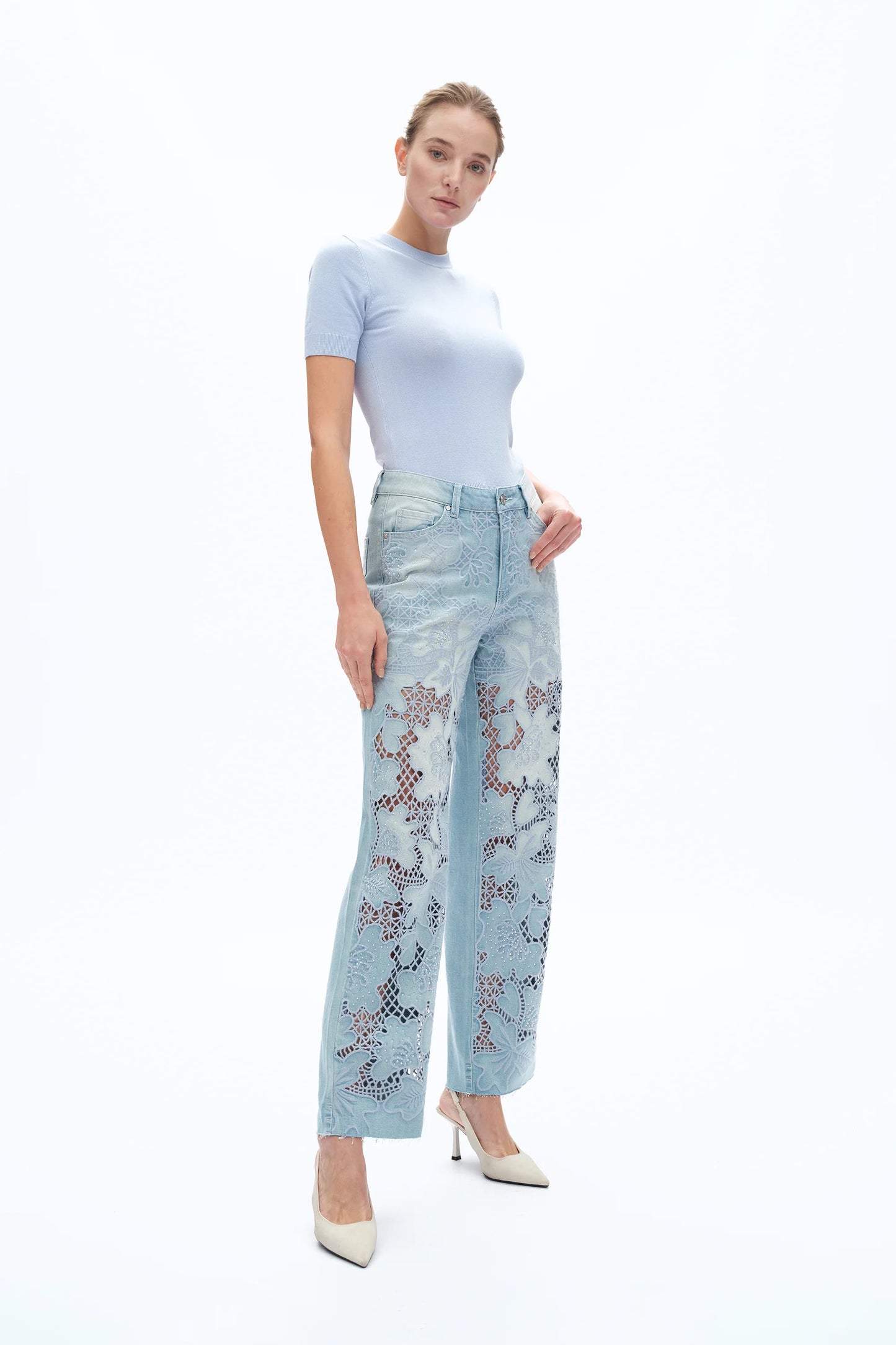 Embroidered Rhinestone Jeans