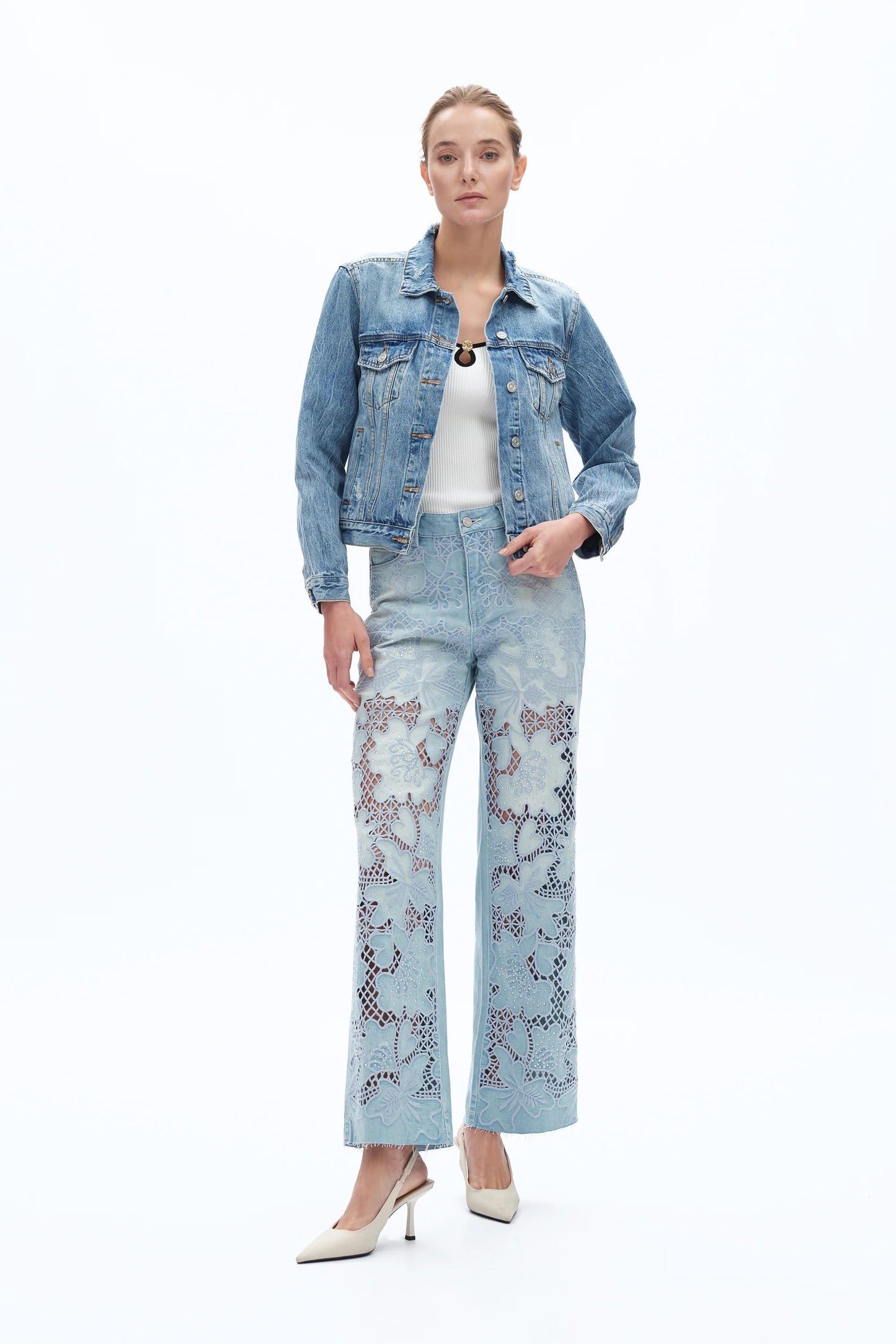 Embroidered Rhinestone Jeans