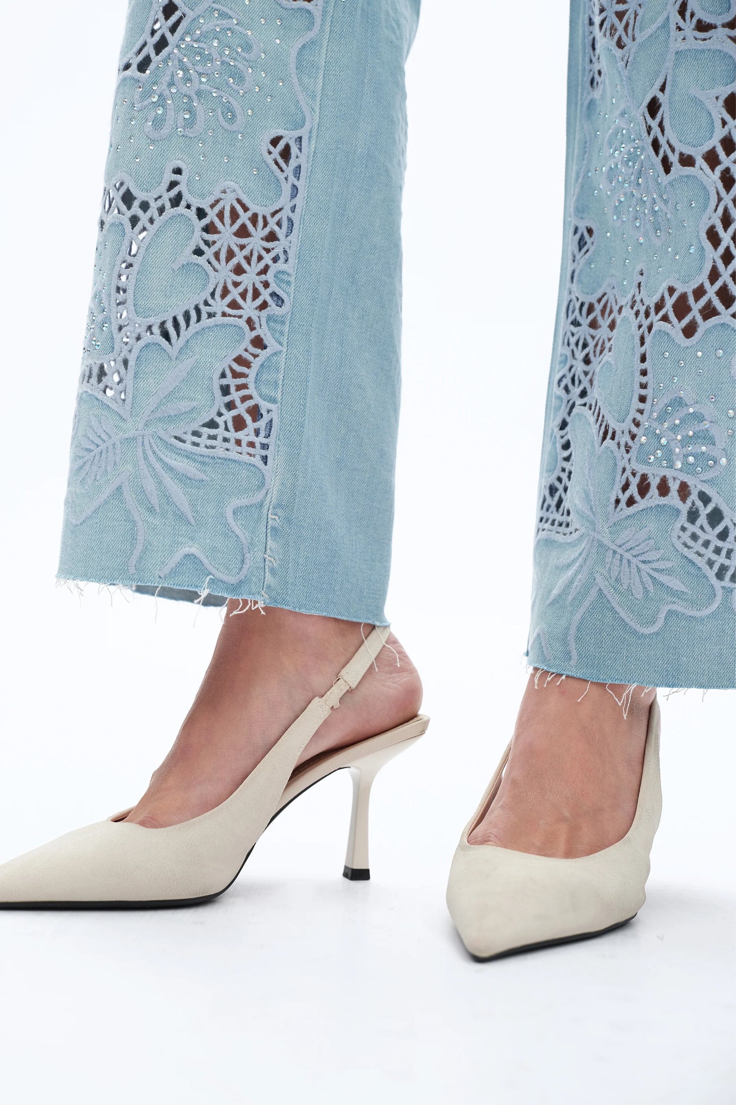 Embroidered Rhinestone Jeans