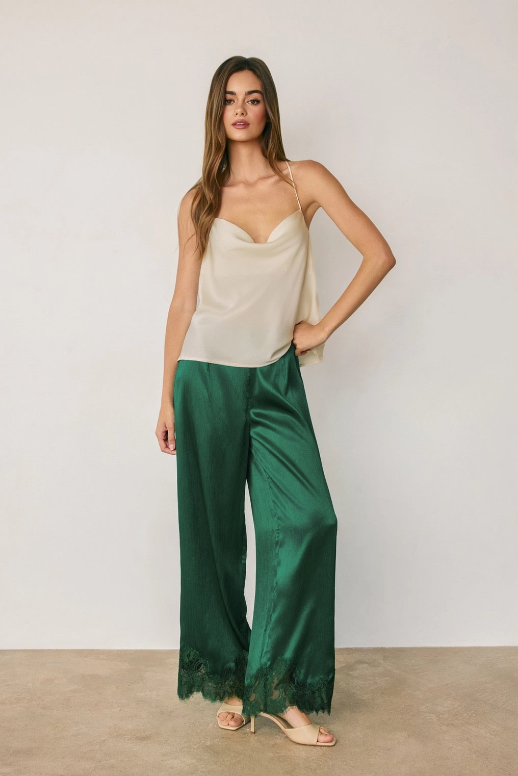 Green Satin Lace Pants