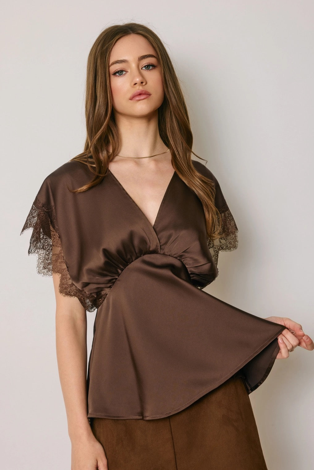 Brown Satin Lace Top