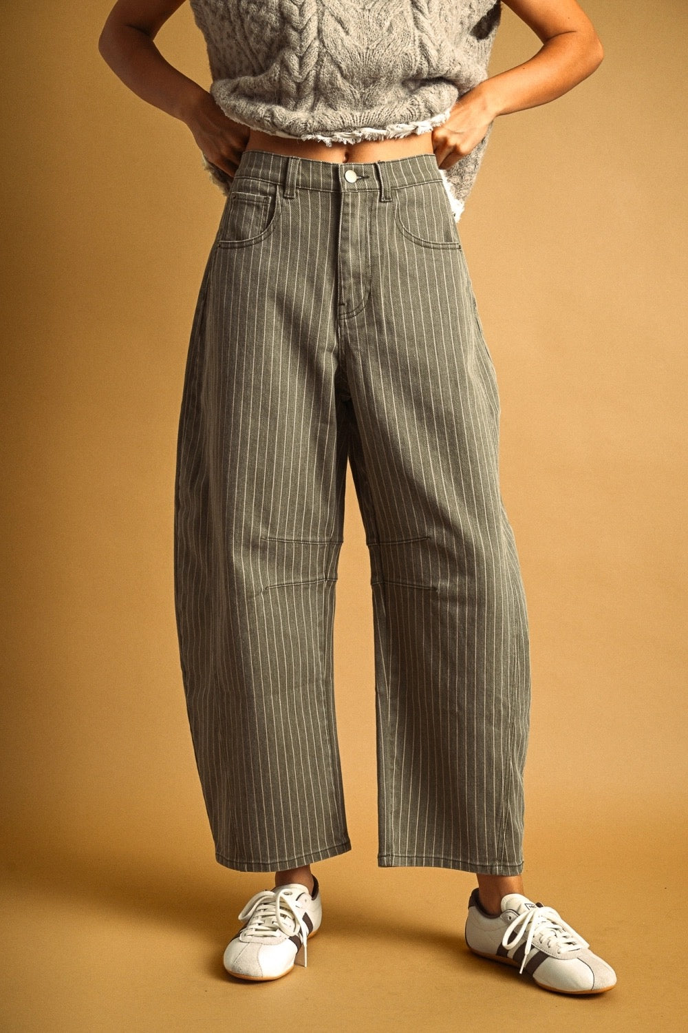 Olive Striped Barrel Denim