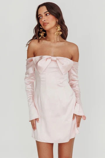 Pink Bow Satin Dress