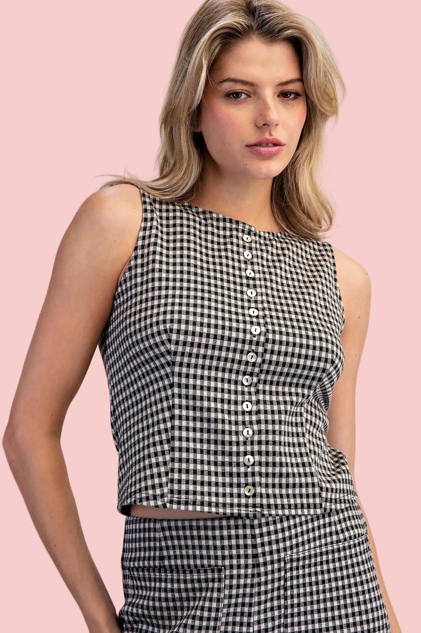 Gingham Black Top