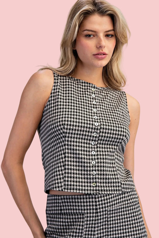 Gingham Black Top