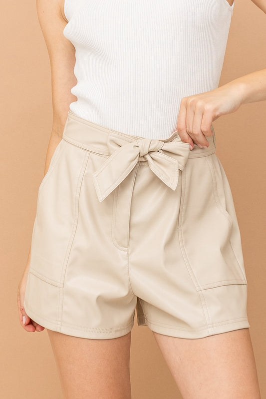 Khaki Faux Leather Shorts