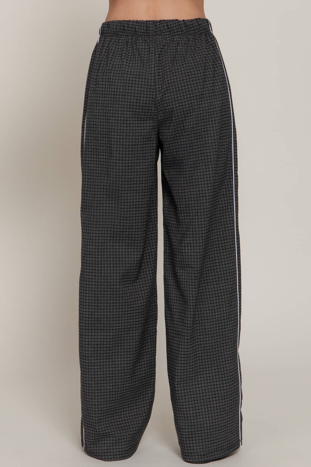 Waist Band with String Check Woven Long Pants