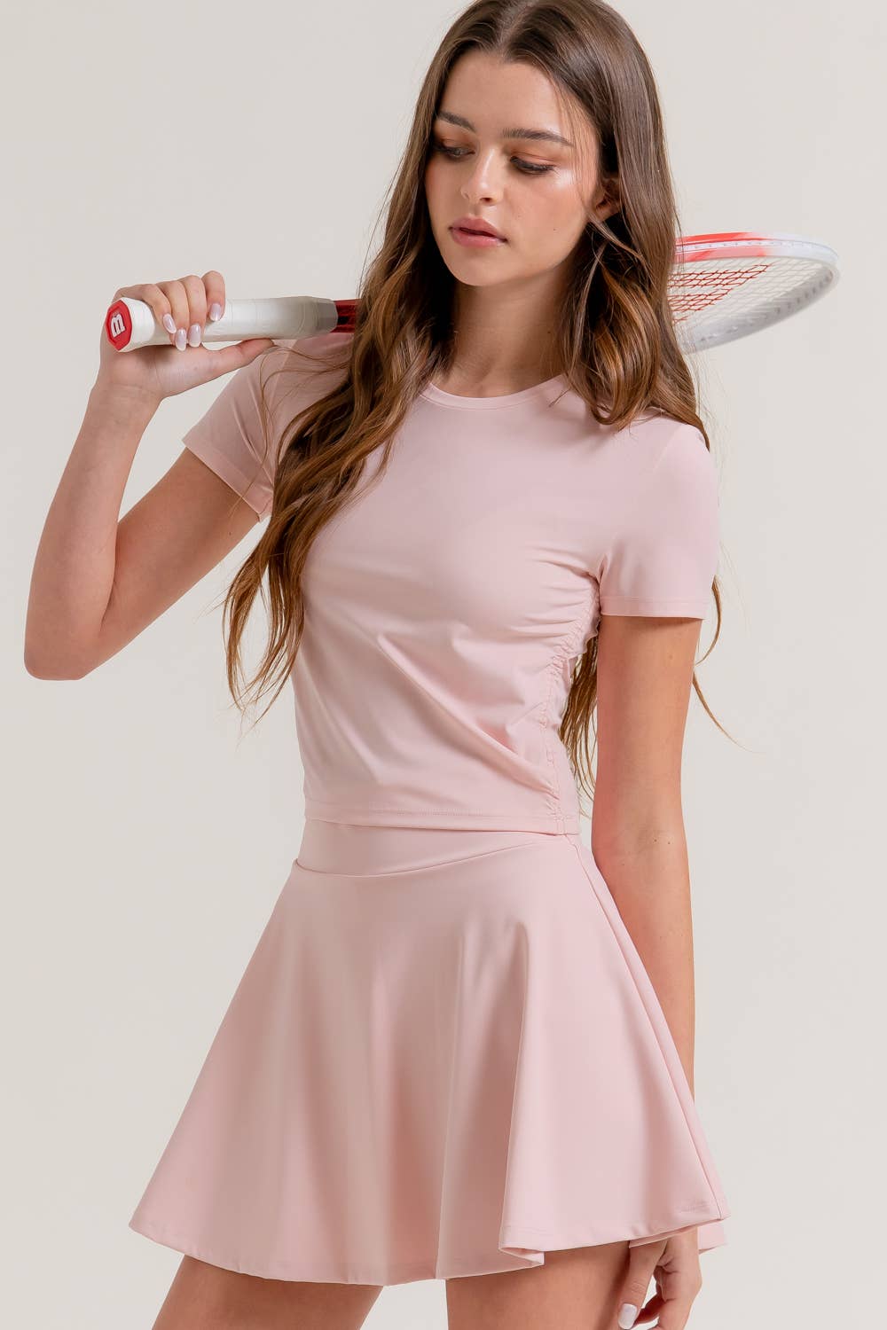 Short Sleeve Crew Neck Side Ruched Activewear Top