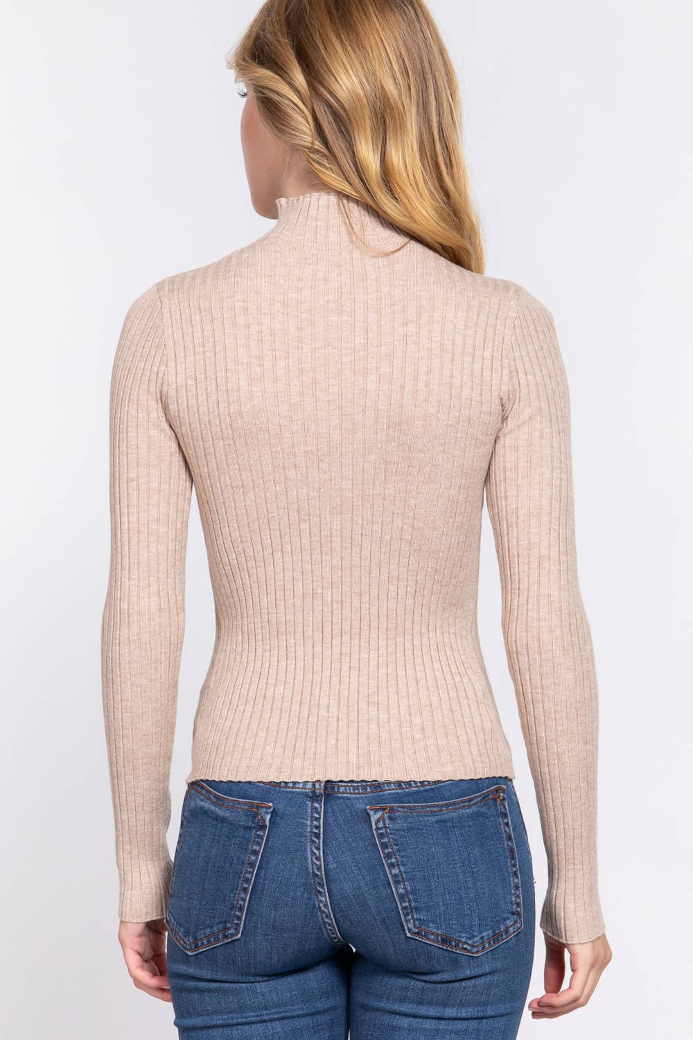 Long Sleeve High-Neck Fitted Sweater