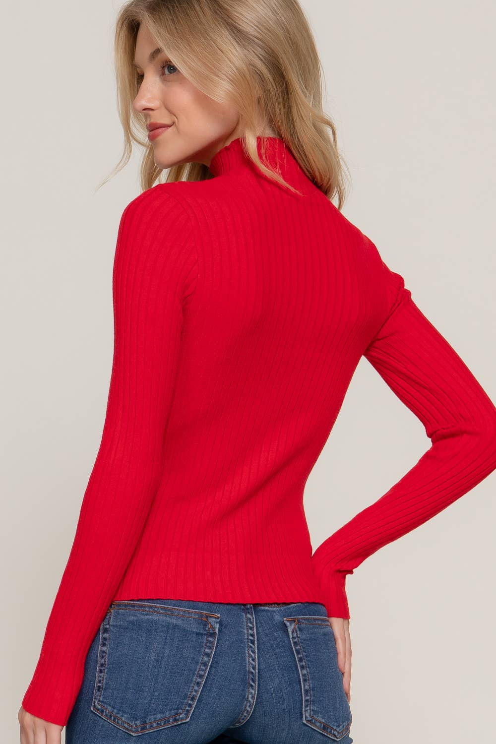Long Sleeve High-Neck Fitted Sweater