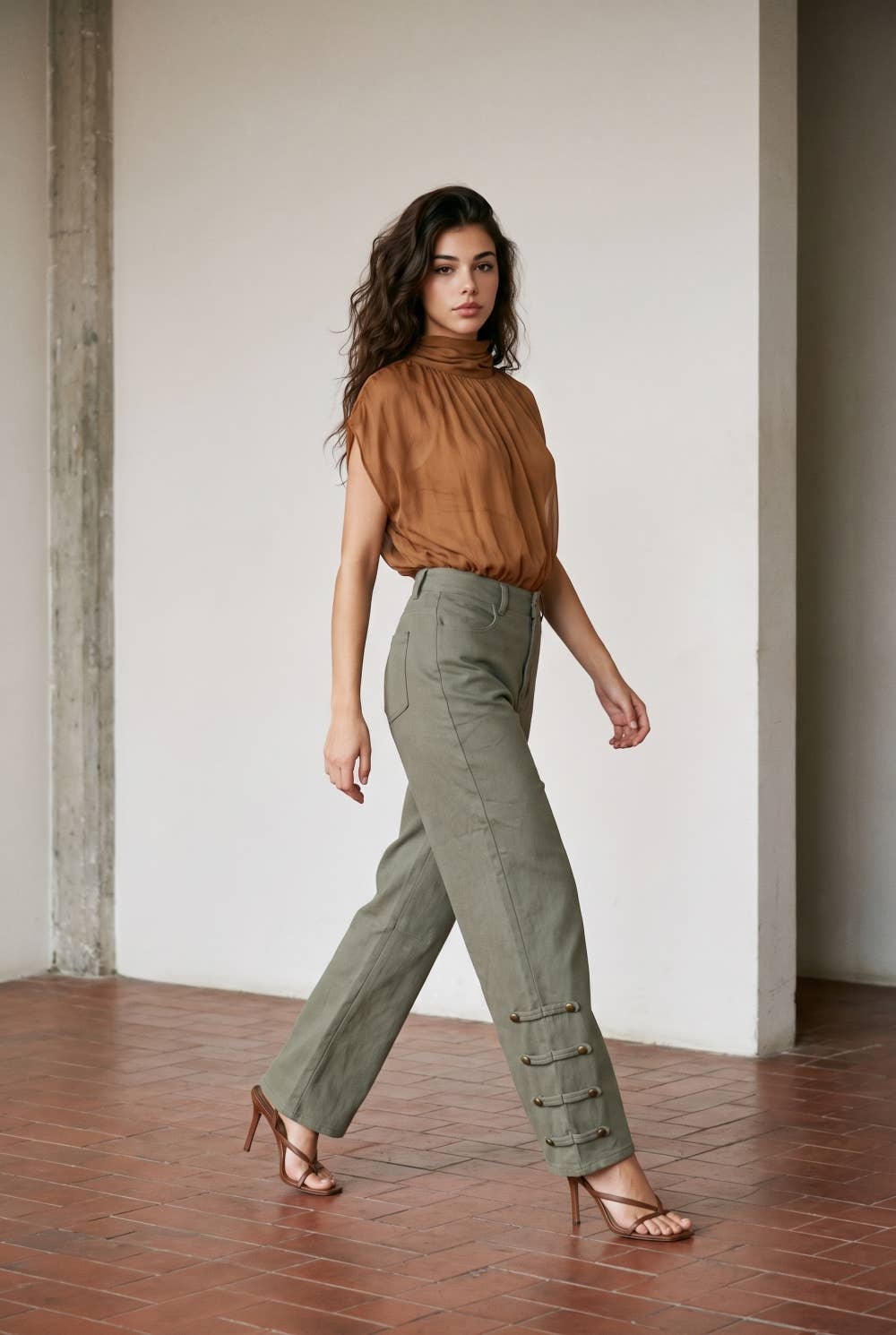 SHEER RUCHED TURTLENECK WOVEN BODYSUIT