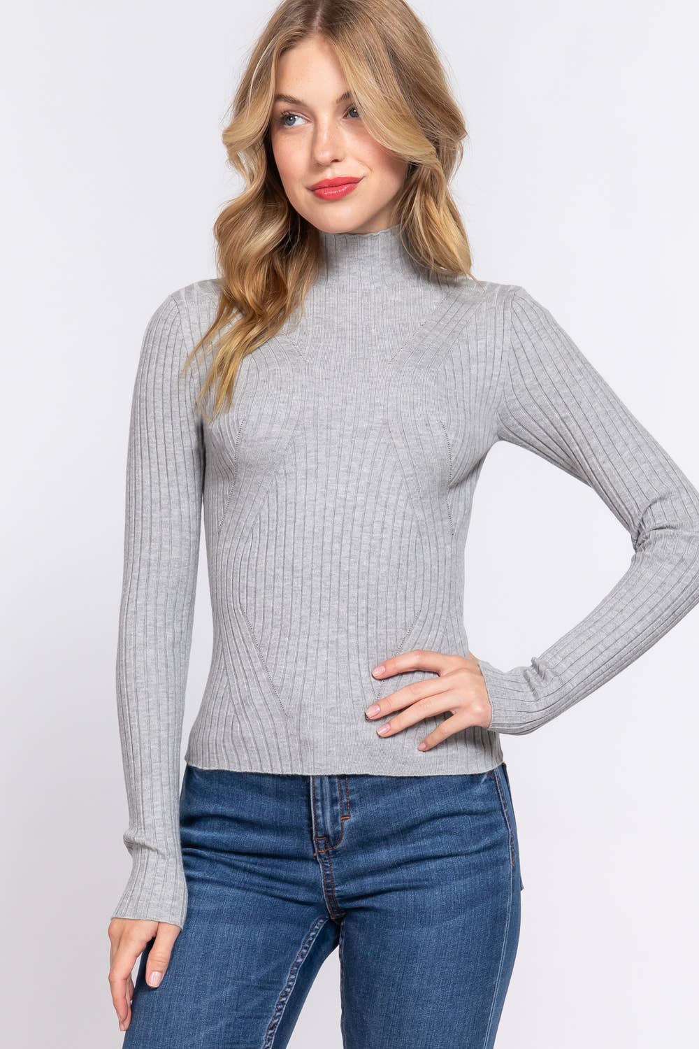 Long Sleeve High-Neck Fitted Sweater
