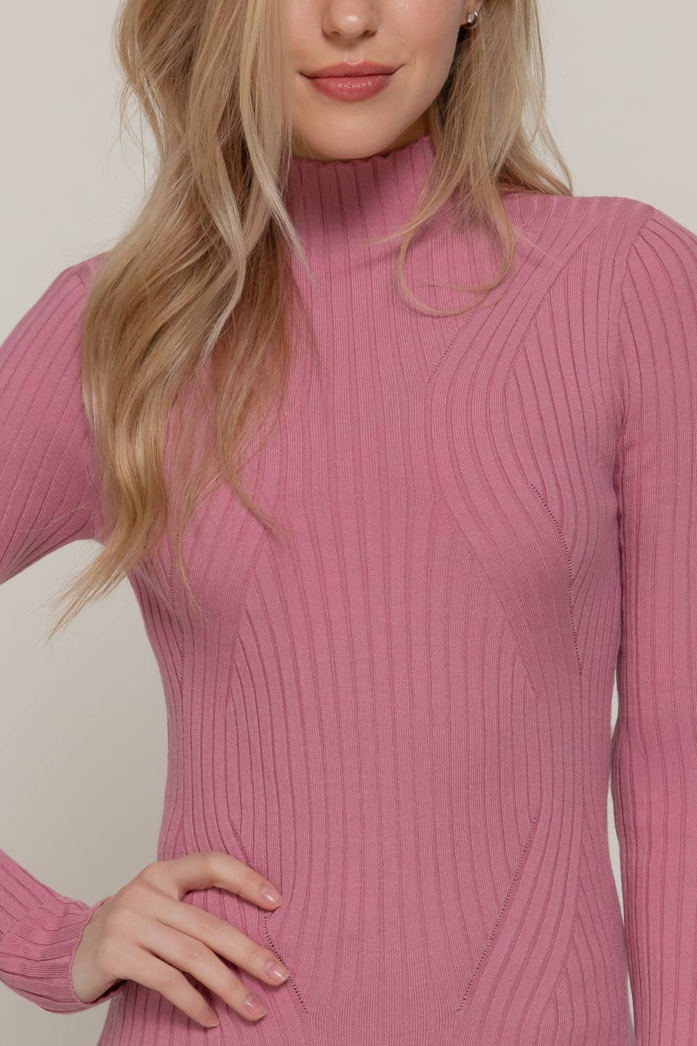 Long Sleeve High-Neck Fitted Sweater