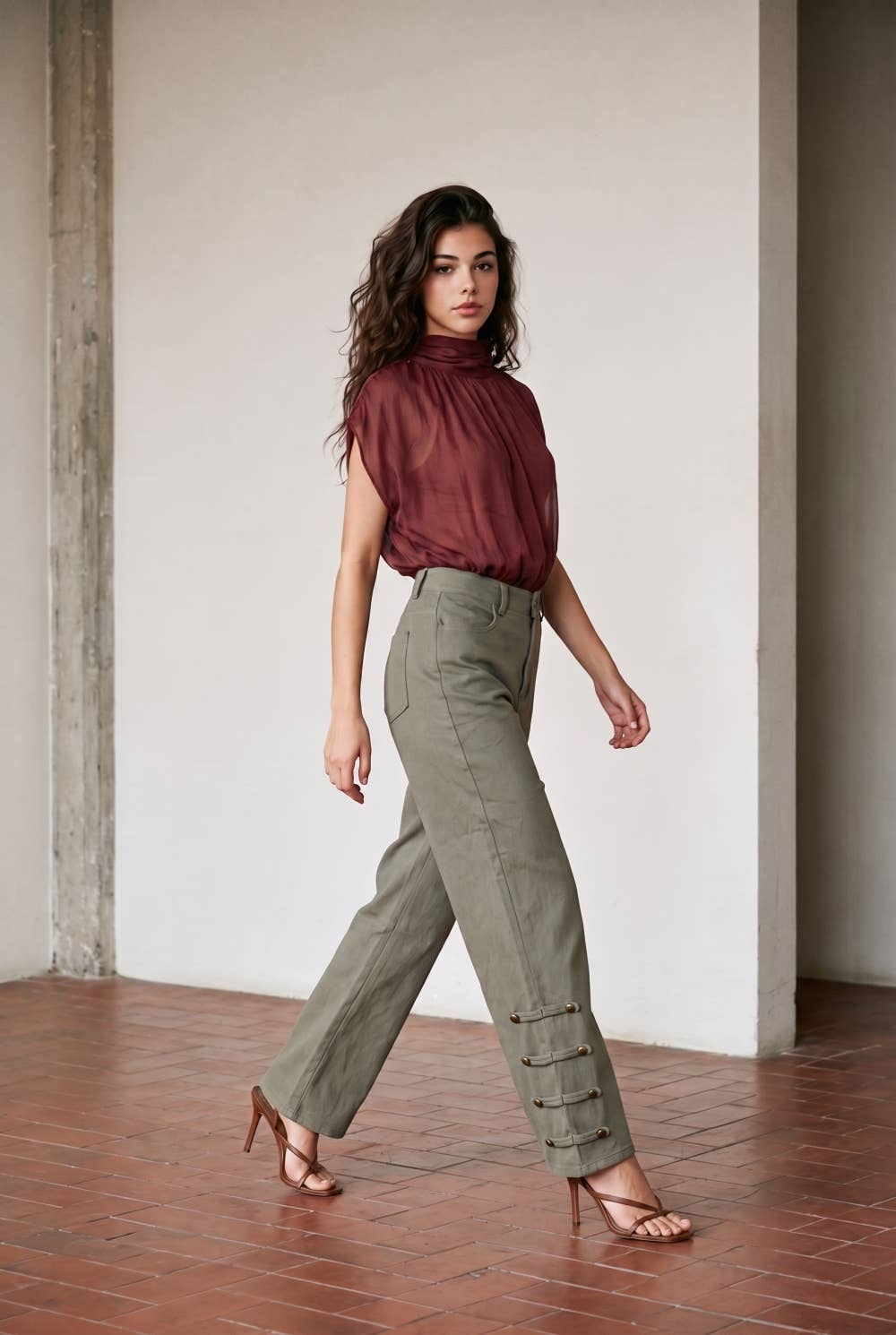 SHEER RUCHED TURTLENECK WOVEN BODYSUIT