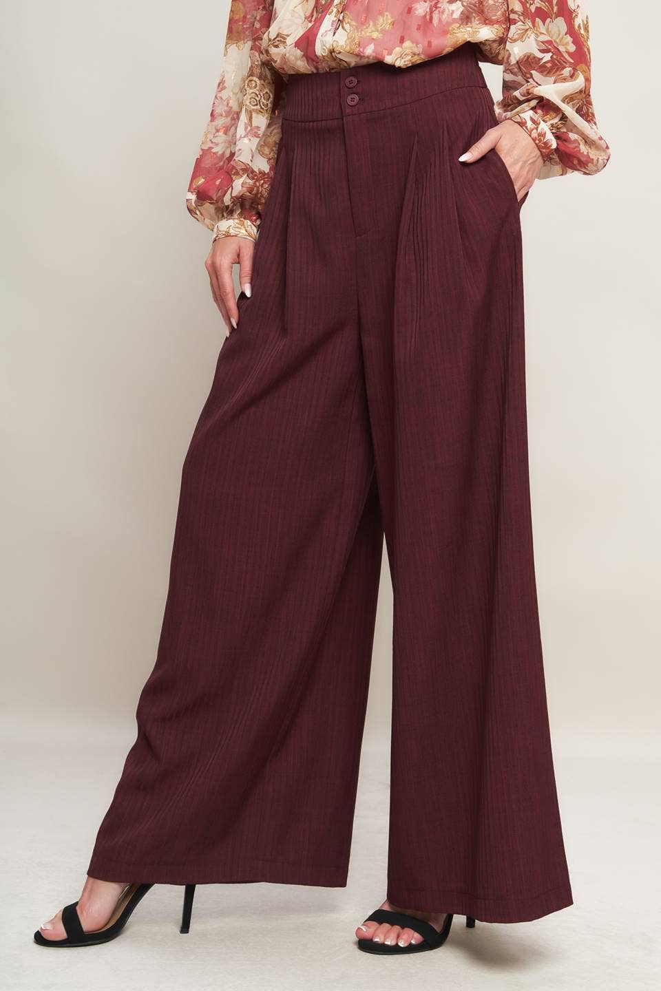 Burgundy Wide Leg Pants