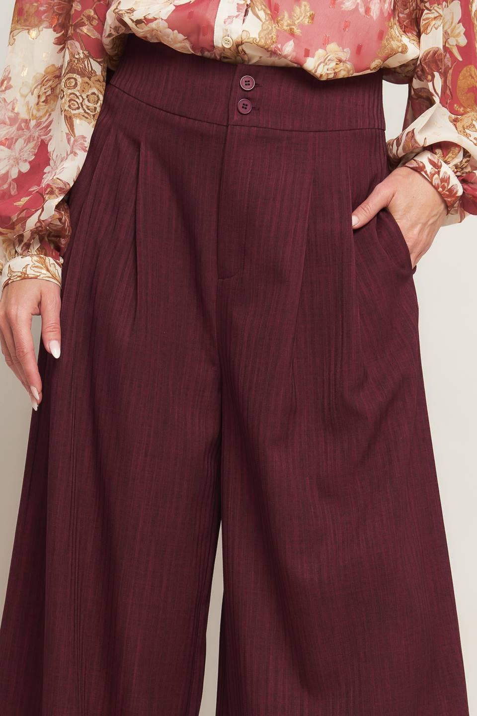 Burgundy Wide Leg Pants