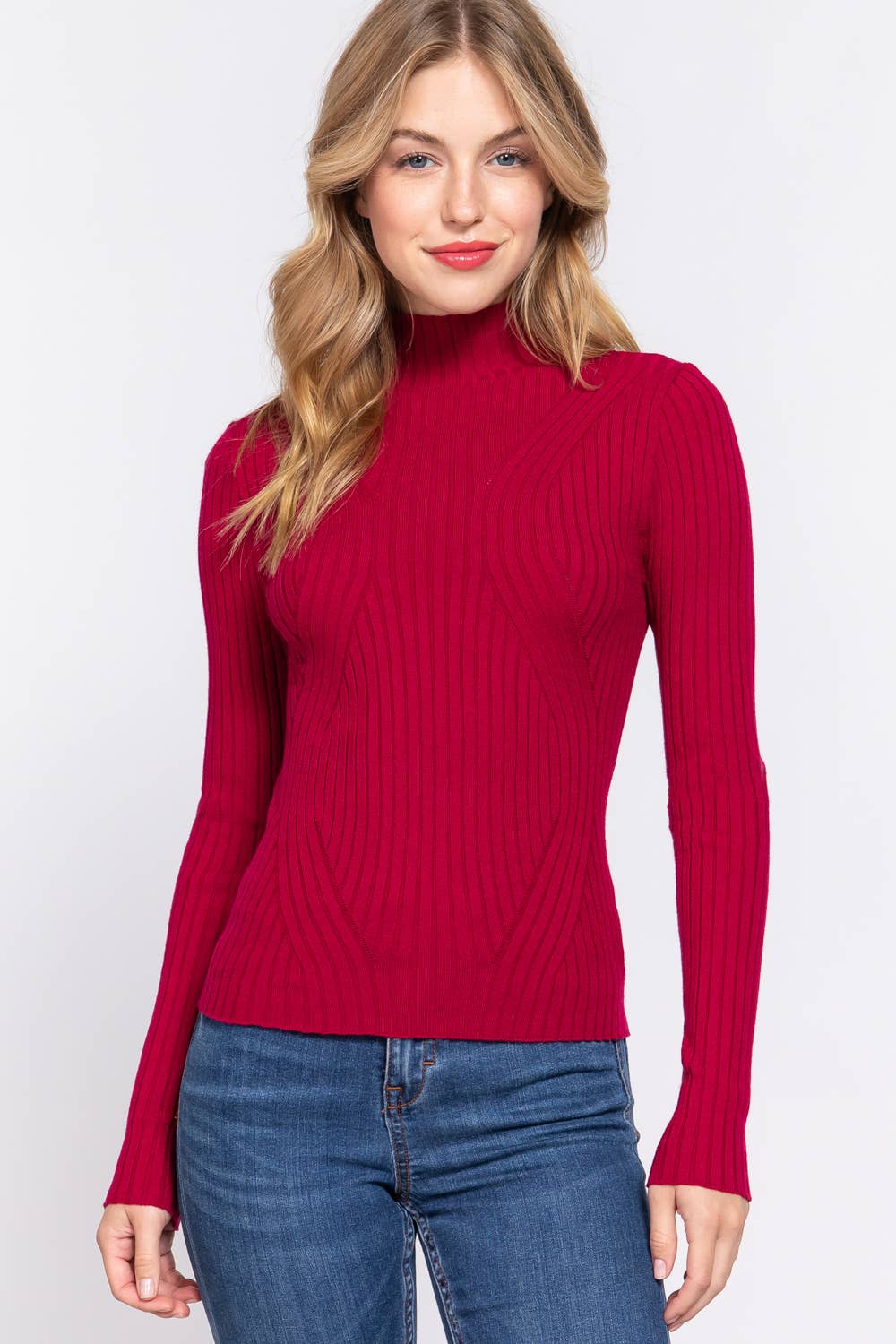 Long Sleeve High-Neck Fitted Sweater