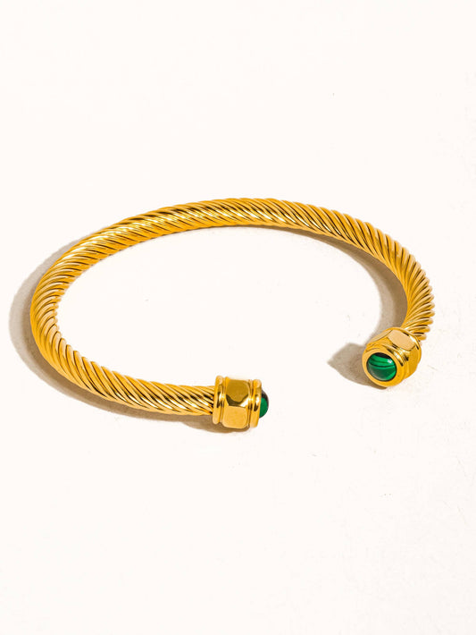 18K Gold Non-Tarnish Stone Braided Bangle