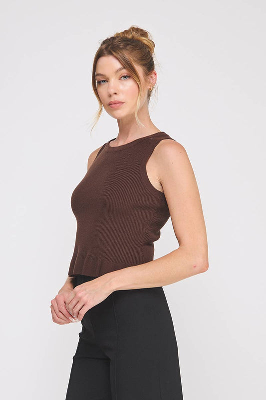 Soft Ribbed Brown Top