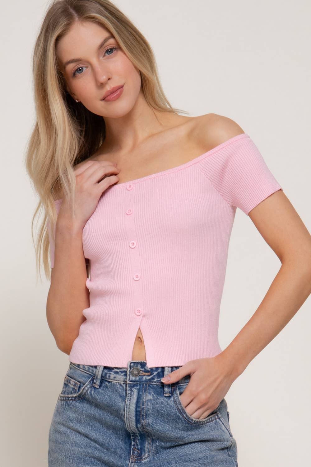 Off The Shoulder Pink Top