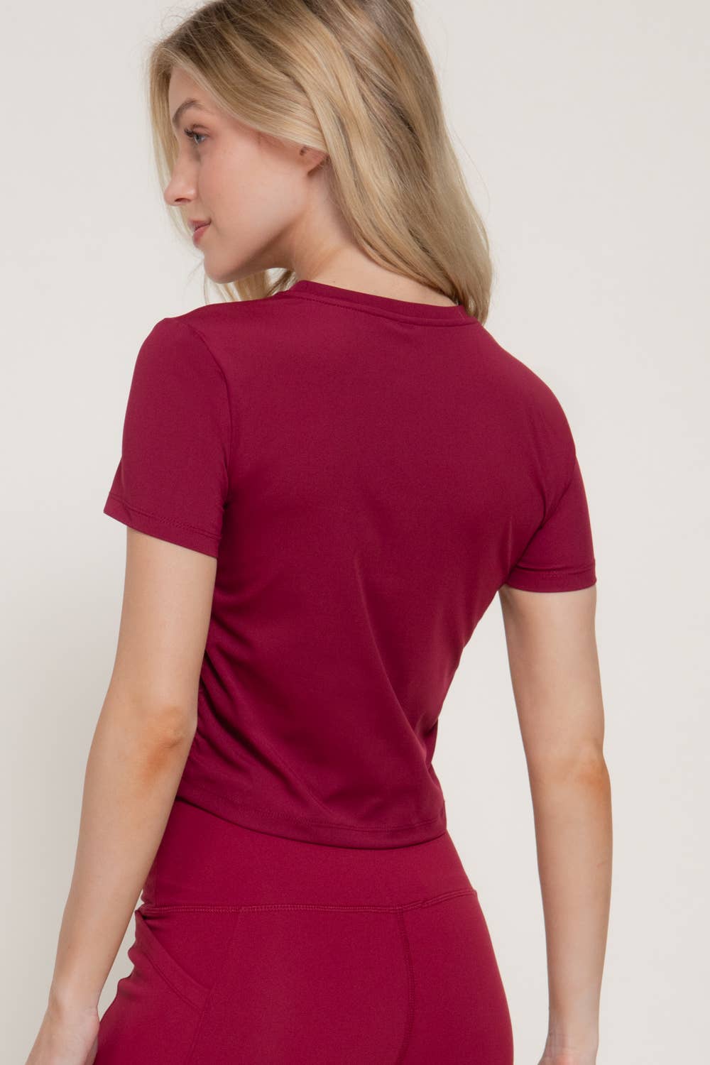 Short Sleeve Crew Neck Side Ruched Activewear Top