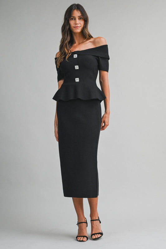 Off Shoulder and Skirt Knit Set